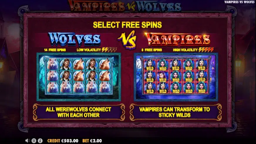 Vampires vs Wolves Free Spins